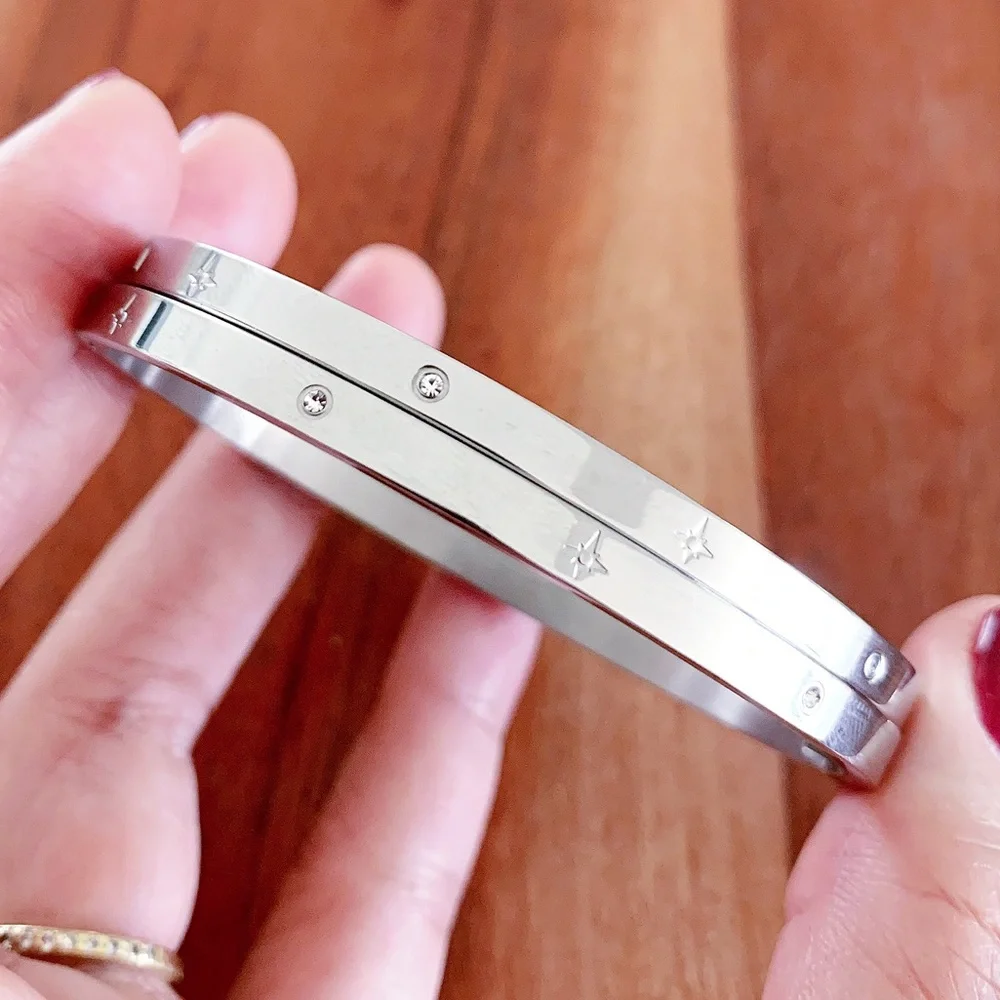 Stainless Steel Crystal Bangle - Silver NEW - Picture 2 of 10